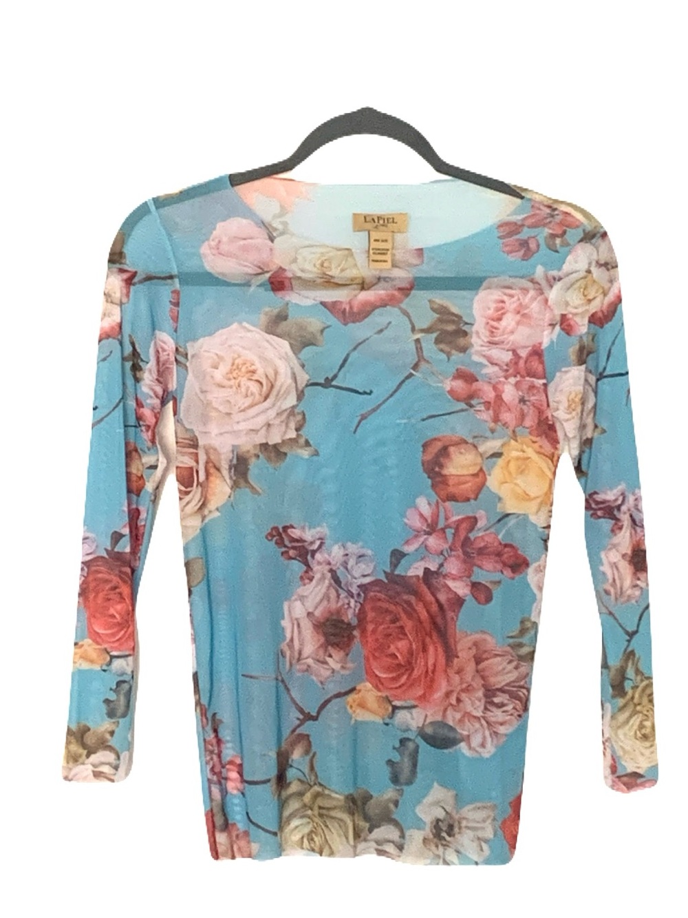 LaPiel by AMB One Size Sheer Nylon Multicolor Floral Y2K Vintage Inspired Top